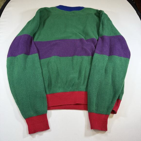 Lands End Vtg 90s Button Henley Cotton Sweater Color Block Made USA Mens L - Picture 2 of 9